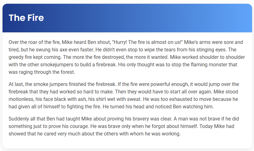 STEP – Reading Section – The Fire