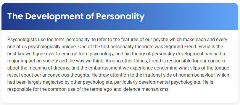 STEP – Reading Section –  The Development of Personality