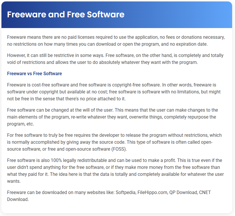 STEP – Reading Section –  Freeware and Free Software