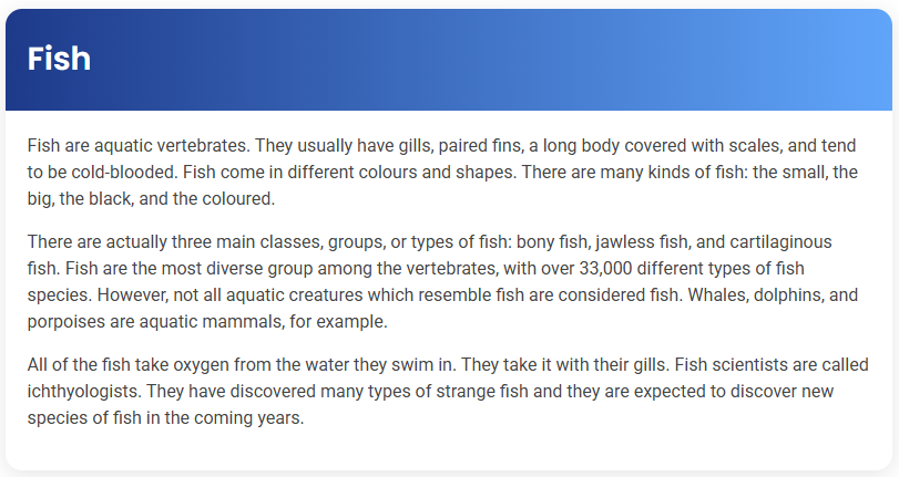 STEP – Reading Section – Fish