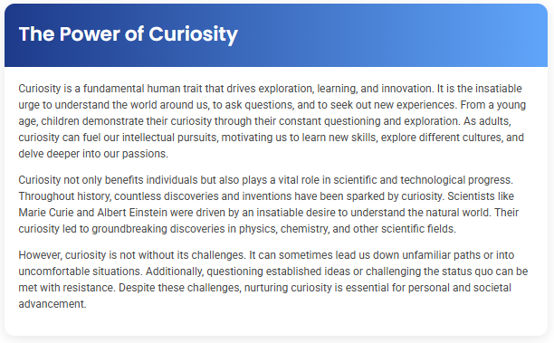 STEP – Reading Section – The Power of Curiosity