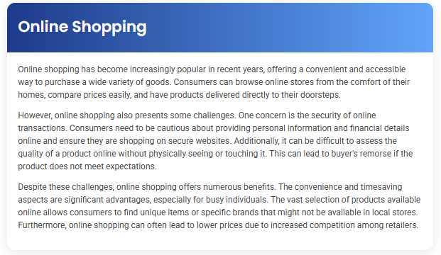 STEP – Reading Section –  Online Shopping