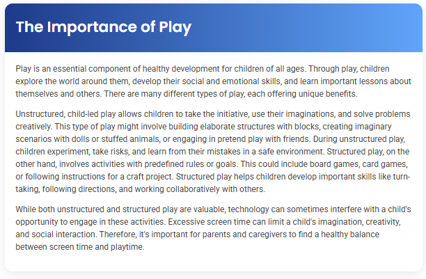 STEP – Reading Section –  The Importance of Play