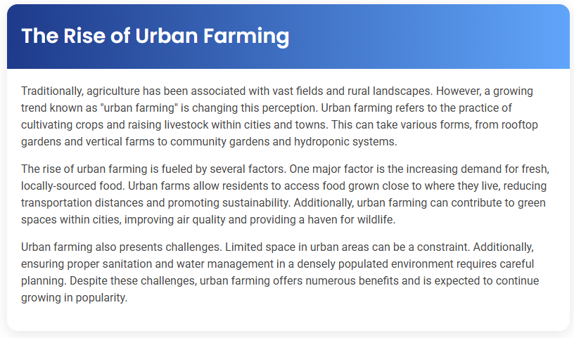 STEP – Reading Section –  The Rise of Urban Farming