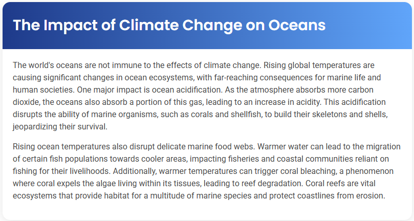 STEP – Reading Section – The Impact of Climate Change on Oceans