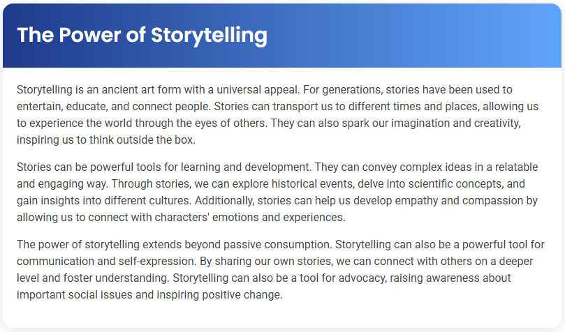 STEP – Reading Section – The Power of Storytelling