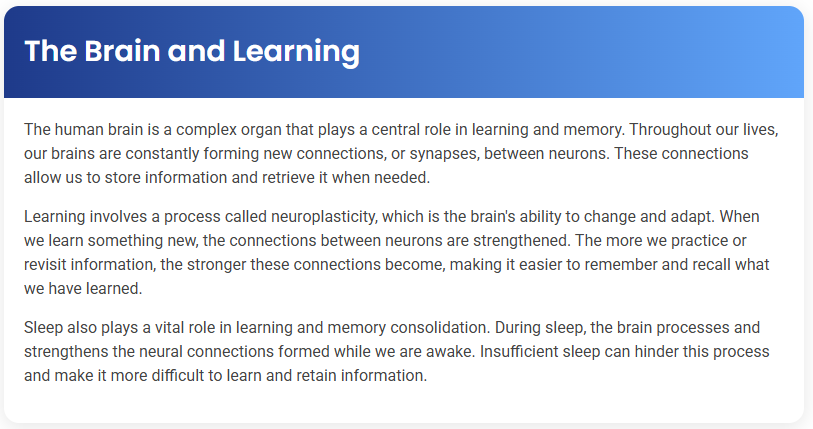 STEP – Reading Section – The Brain and Learning