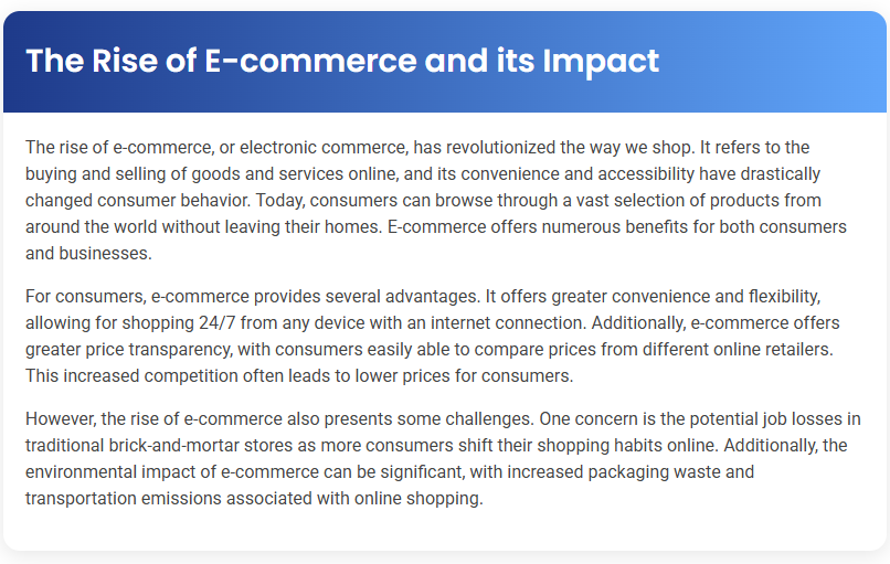 STEP – Reading Section – The Rise of E-commerce and its Impact