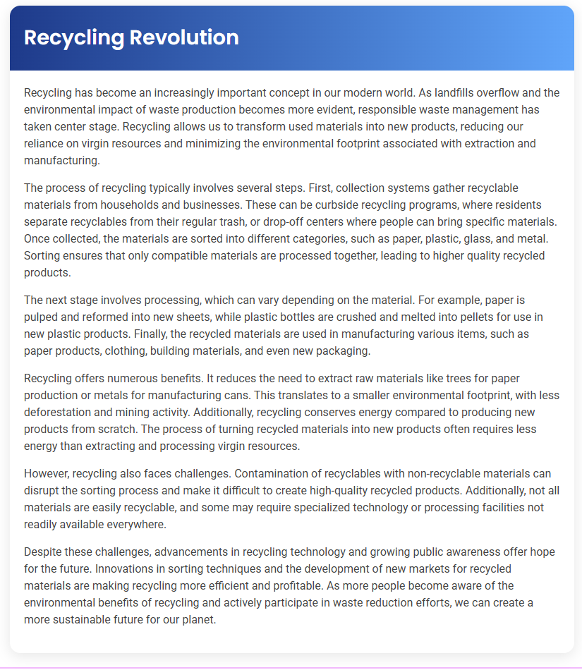 STEP – Reading Section – Recycling Revolution