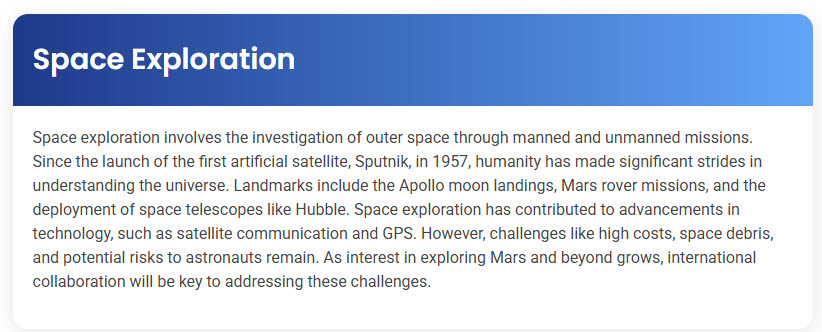 STEP – Reading Section – Space Exploration