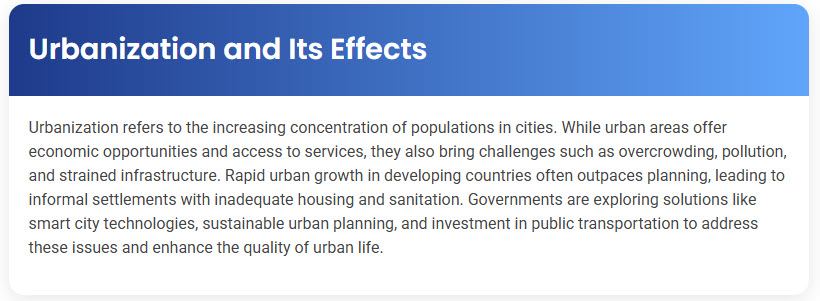 STEP – Reading Section –  Urbanization and Its Effects