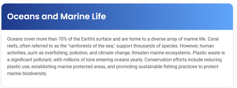 STEP – Reading Section – Oceans and Marine Life