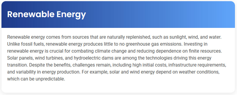STEP – Reading Section – Renewable Energy
