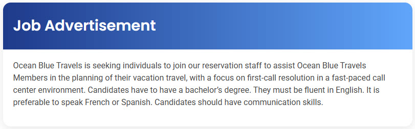 STEP – Reading Section – Job Advertisement