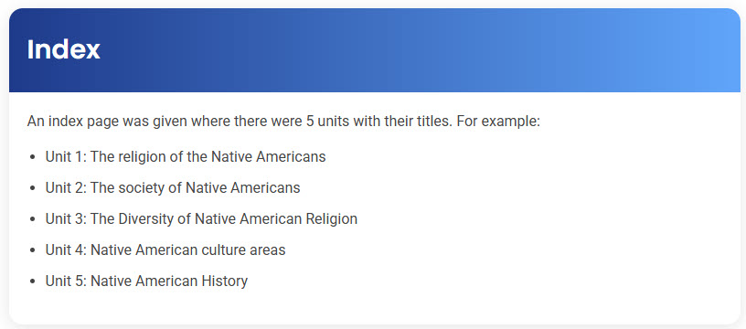 STEP – Reading Section – Index