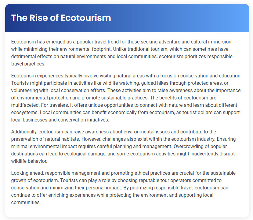 STEP – Reading Section – The Rise of Ecotourism
