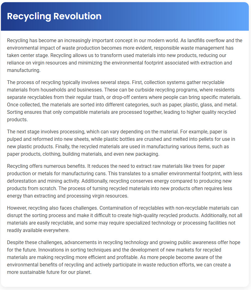 STEP – Reading Section – Recycling Revolution