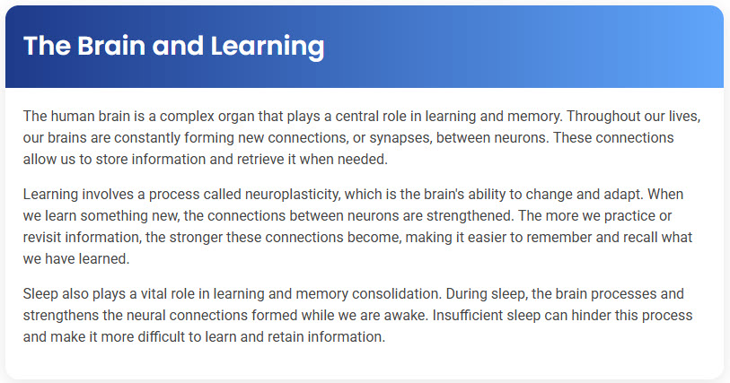 STEP – Reading Section – The Brain and Learning