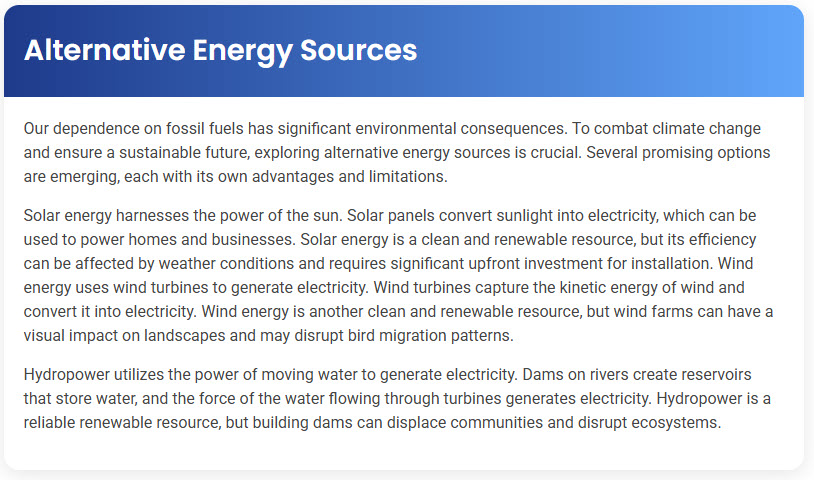 STEP – Reading Section – Alternative Energy Sources